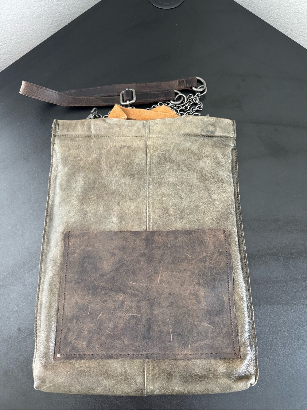 latico Olive Green and Dark Brown Leather Shoulder Bag with Chain Strap